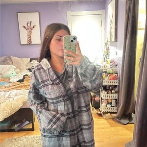 Supreme Gray and White Plaid Hoodie